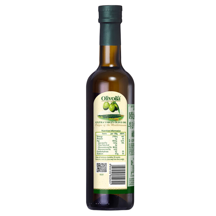 欧丽薇兰 Olivoila【保真橄榄油】食用油 特级初榨 压榨 橄榄油500ml 菜管家商品