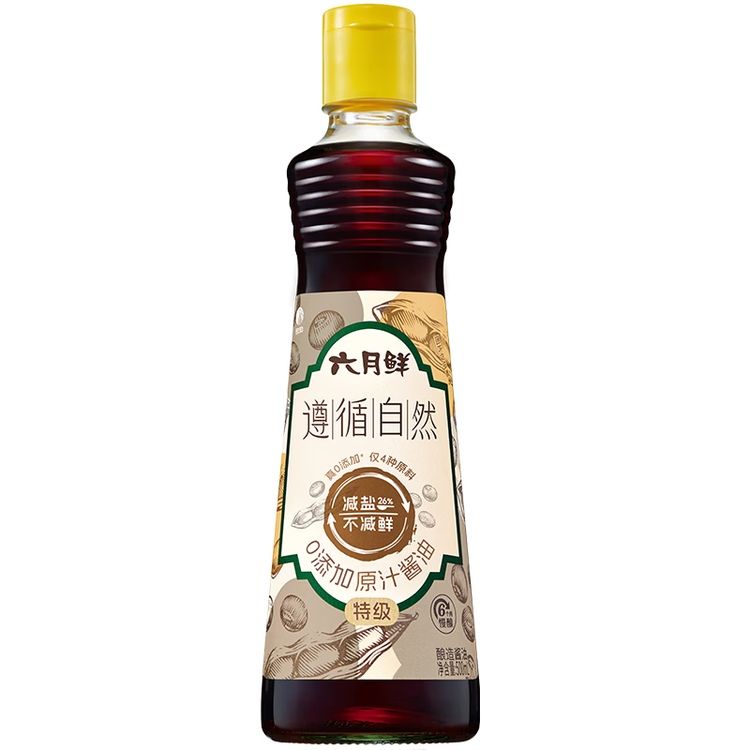 六月鲜遵循自然特级原汁酱油500ml【减盐 特级酱油】炒菜 欣和出品 菜管家商品