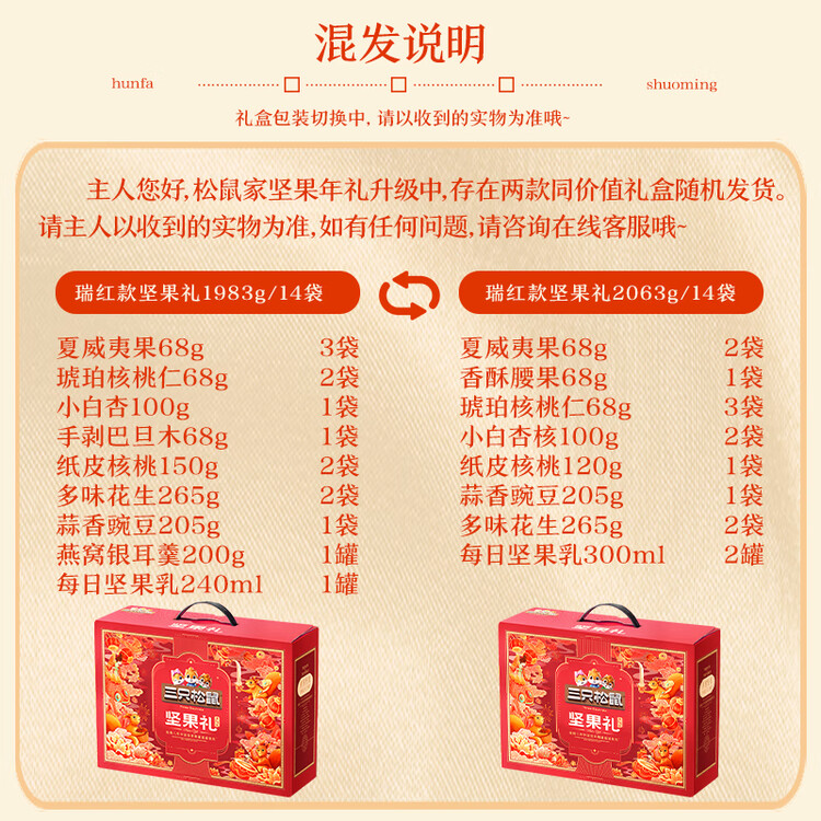 三只松鼠坚果零食礼礼盒2063g/14件年货节零食大礼包干果炒货腰果春节送礼 菜管家商品