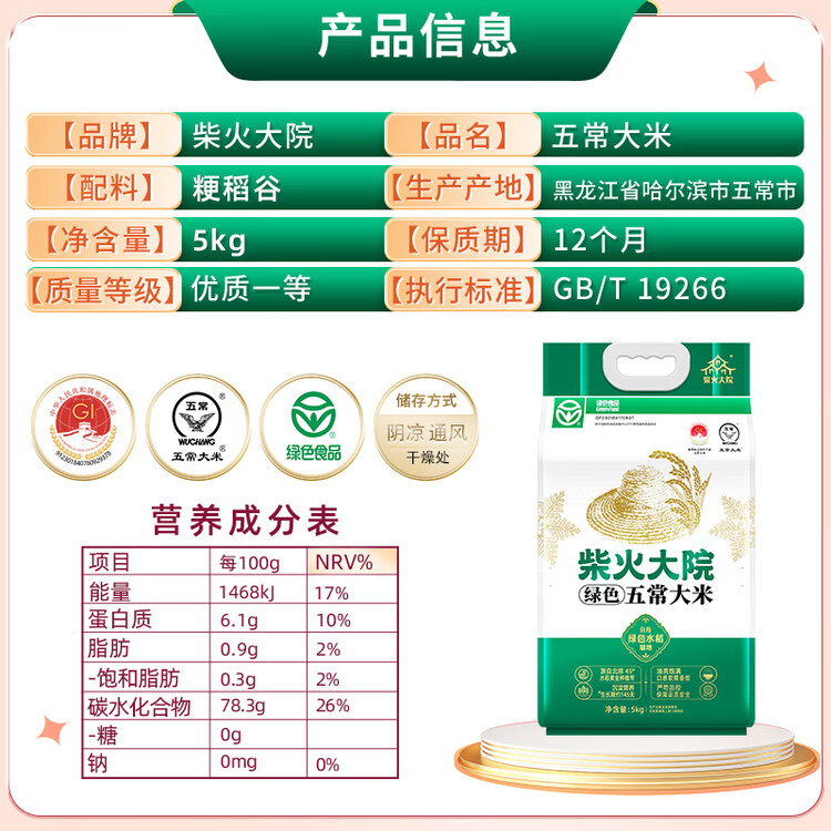 柴火大院 2025年新米上市 绿色五常大米 10斤 ( 五常香米 东北大米 5kg) 菜管家商品