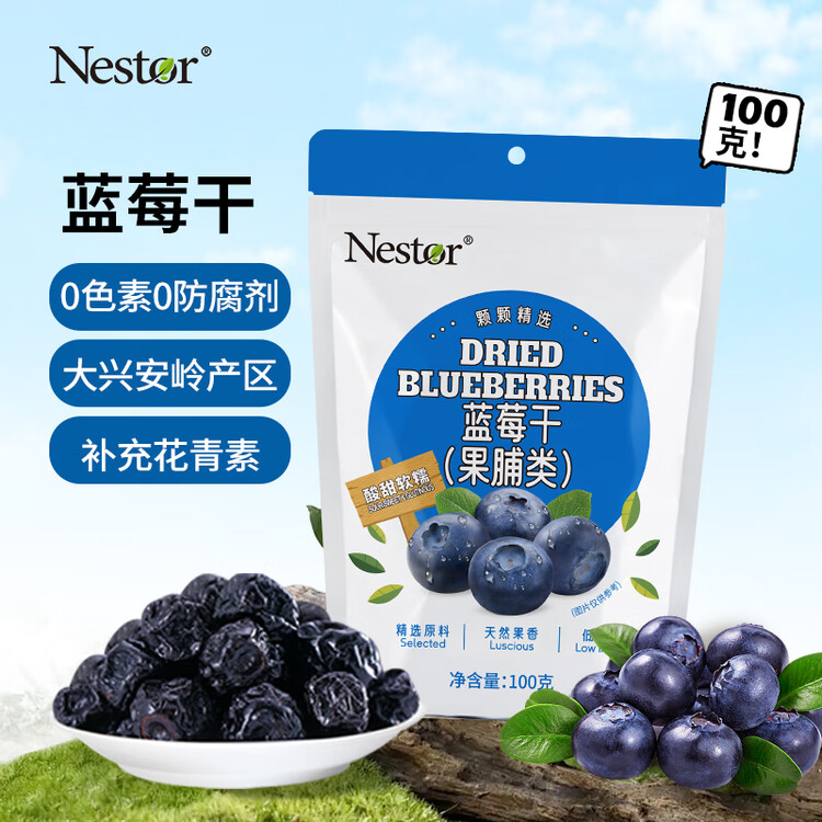 Nestor蓝莓干无添加剂无色素烘焙饼干可用办公室护眼休闲零食蜜饯100g 菜管家商品