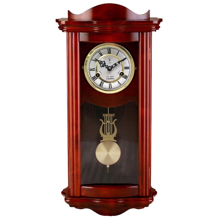 原厂机械挂钟 罗马数字表盘 酒红色 实木颜色稍深