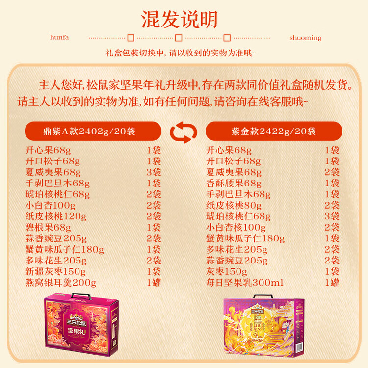 三只松鼠坚果零食礼盒2422g/20件混发 新年货零食送礼长辈【李宏毅同款】 菜管家商品