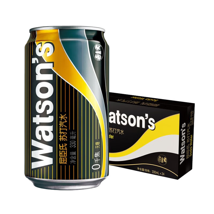 屈臣氏（Watsons）原味无糖苏打水0糖0卡饮料特调330mL*24罐整箱 年货送礼健康饮品 菜管家商品