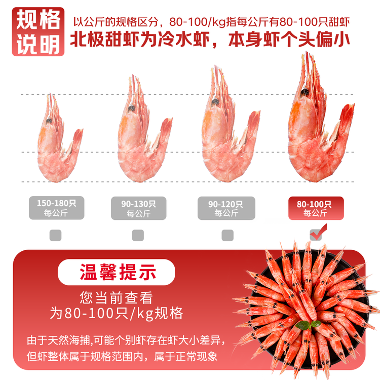 鲜生说 大号头籽北极甜虾净重3斤 40-50只/斤 95-99%头籽率 即食冰虾 菜管家商品