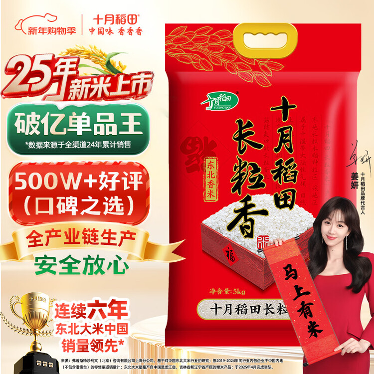 十月稻田 2025年新米 长粒香大米 10斤（东北大米 香米 5公斤/十斤） 菜管家商品