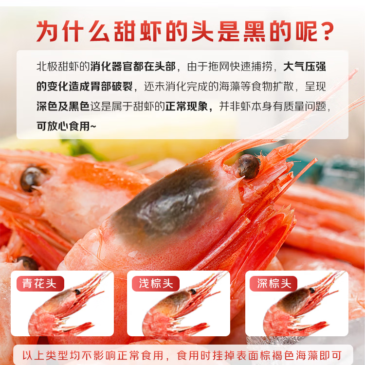 鲜生说 大号头籽北极甜虾净重3斤 40-50只/斤 95-99%头籽率 即食冰虾 菜管家商品