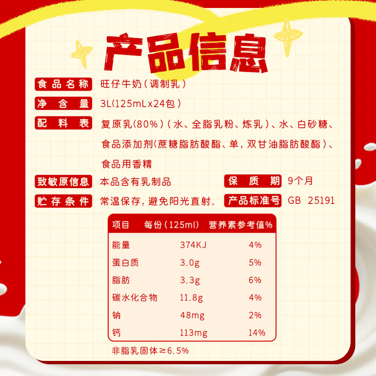 旺旺 旺仔牛奶125ml*24盒 儿童营养早餐奶原味  年货礼盒 送礼佳品 菜管家商品