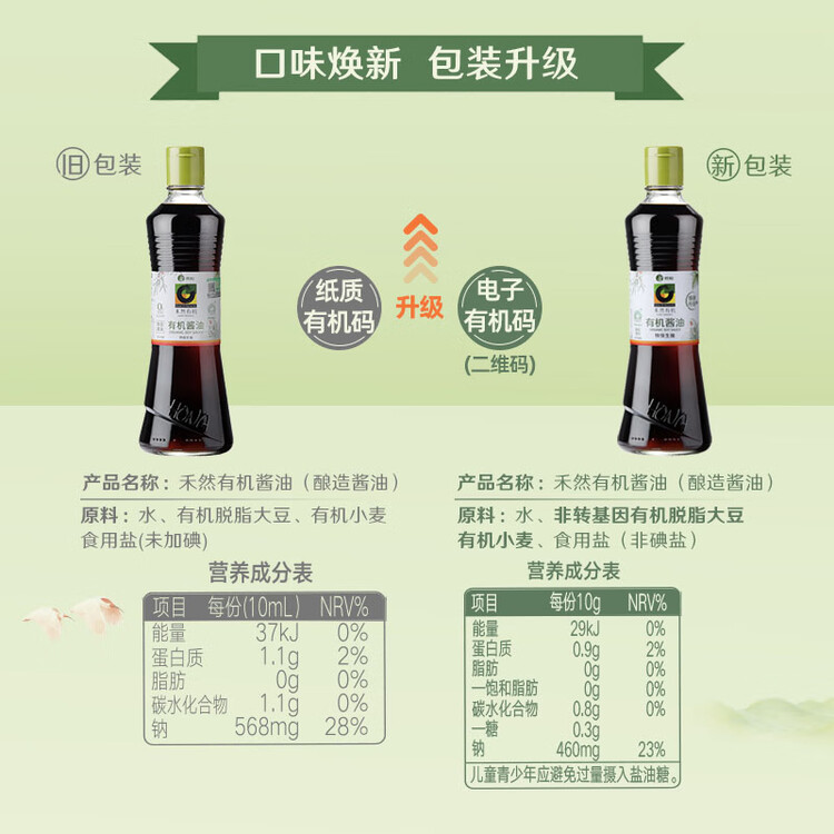 禾然有机 有机酱油500ml【有机 特级酱油】0%添加防腐剂生抽 欣和出品 菜管家商品