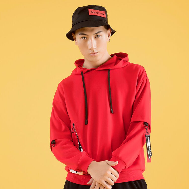 赛琪连帽卫衣男秋季休闲运动外套时尚潮流带帽套头上衣大红色40m