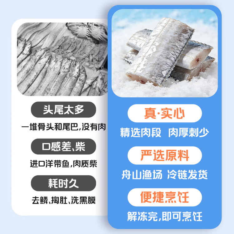 纯色本味舟山精品带鱼段实心段700g 烧烤 一鱼只取肉段 生鲜食材 下饭下酒 菜管家商品