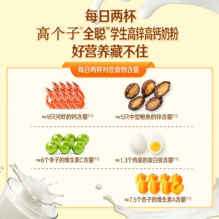 伊利高个子全聪学生高锌高钙奶粉400g 青少年 学生奶粉 DHA  光明服务菜管家商品