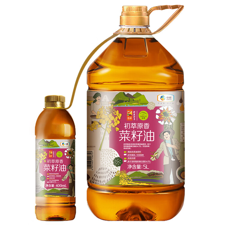 初萃【保真菜籽油】中粮原香菜籽油5L+400mL 低芥酸 非转基因食用油 菜管家商品