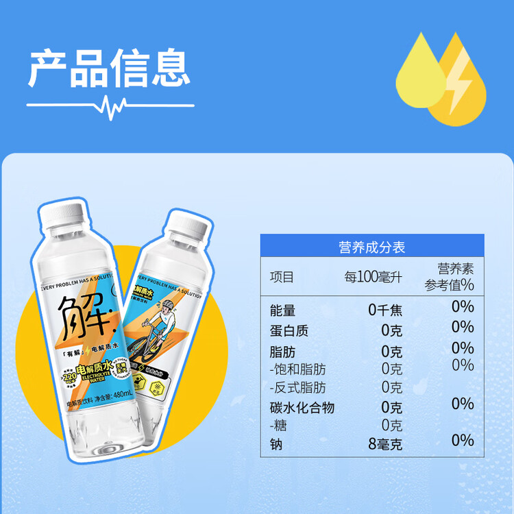 屈臣氏（Watsons）有解电解质水无糖运动功能饮料补充身体水分480mL*15瓶整箱 菜管家商品