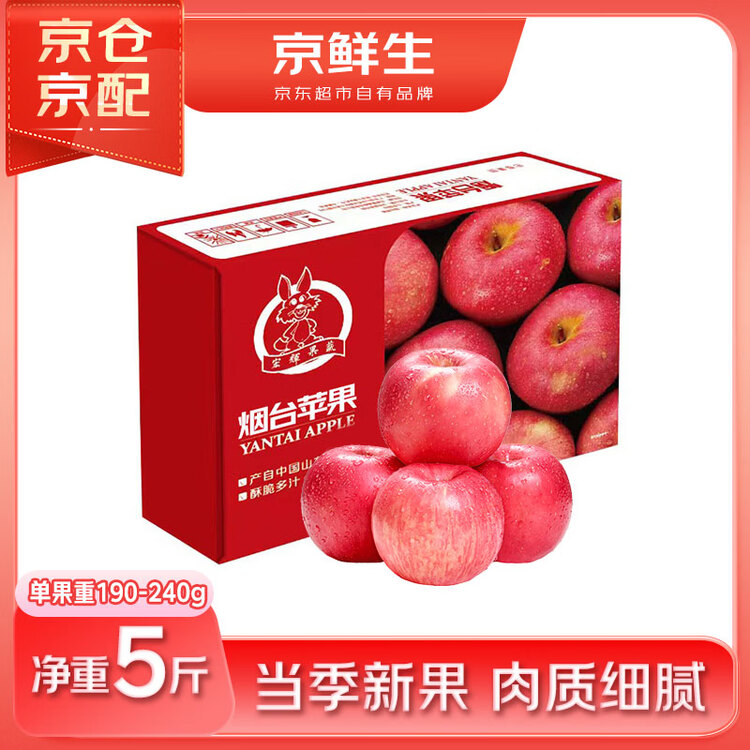 京鲜生烟台红富士苹果 净重5斤/12粒 单果190-240g 生鲜水果 菜管家商品