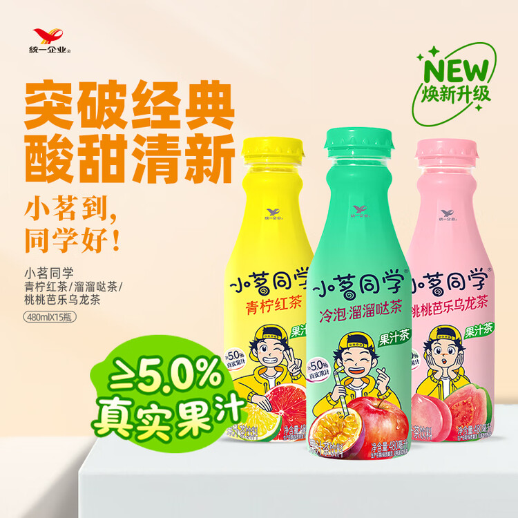 统一小茗同学果汁茶爱混茶溜溜哒茶480ml*15瓶（新老包装随机发货） 菜管家商品