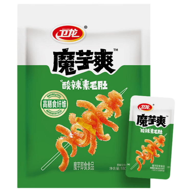 卫龙 魔芋爽 辣条 酸辣味素毛肚 180g/袋 休闲小零食 约12小包 菜管家商品