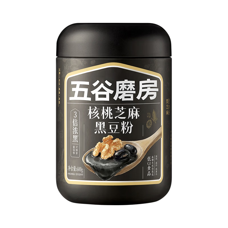 五谷磨房黑芝麻糊低GI核桃芝麻黑豆粉早餐代餐粉黑芝麻五黑粉600g 菜管家商品