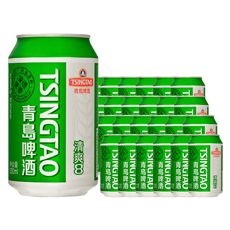 青岛啤酒（TsingTao）清爽330ml*24罐 原麦汁浓度8°P 啤酒整箱批发 菜管家商品