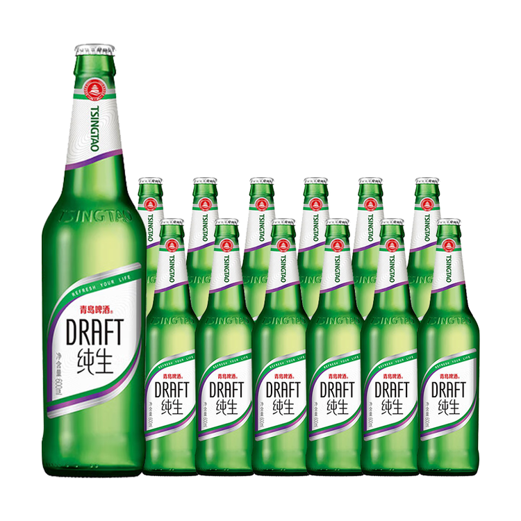 青岛啤酒（TsingTao）鲜活纯生原麦汁浓度8°P整箱装 600ml*12瓶 肖战同款 菜管家商品