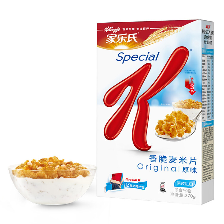 家乐氏（Kellogg）泰国进口香脆麦米片370g/盒 低脂营养谷物即食早餐代餐 光明服务菜管家商品 