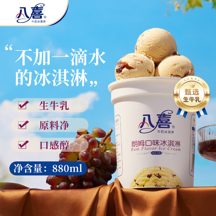 八喜 冰淇淋 雪糕 冰激凌 生牛乳 朗姆口味550g*1桶 家庭装 桶装 菜管家商品