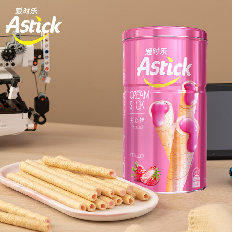 爱时乐（Astick）草莓味夹心棒(注心饼干)330g罐装 蛋卷威化出游囤货(包装随机发) 光明服务菜管家商品 