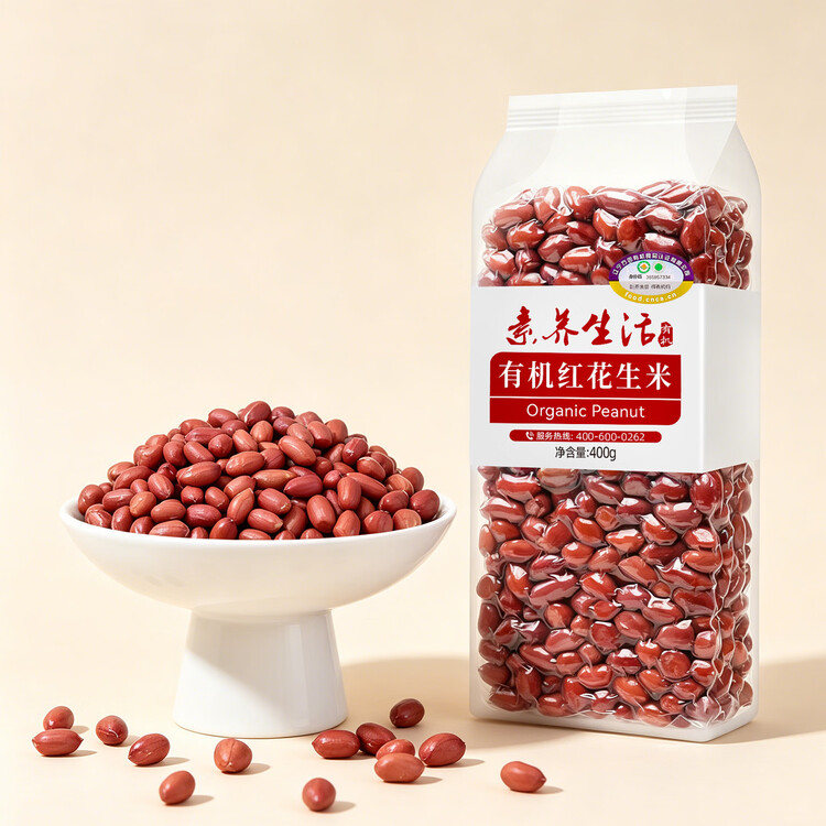 素养生活有机红花生400g 生花生米 花生豆 花生仁 东北四粒红 凉拌油炸 菜管家商品
