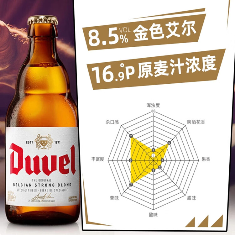 督威黄金啤酒330ml*24瓶 经典比利时烈性金色艾尔精酿金奖原装进口 菜管家商品