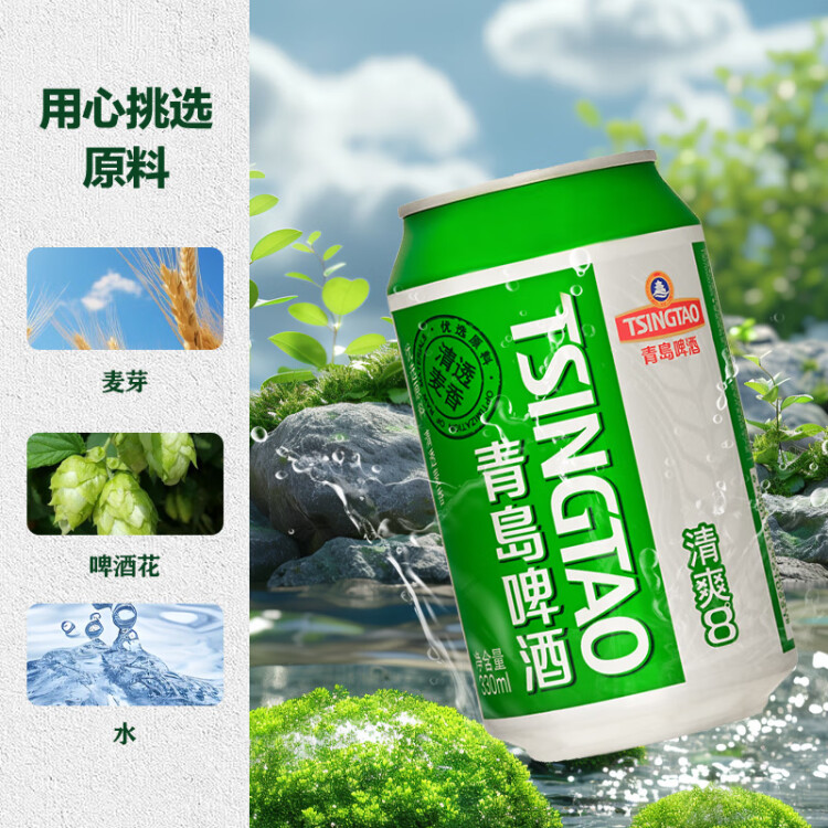 青岛啤酒（TsingTao）清爽8度330ml*24听 整箱装新老包装随机发放 菜管家商品