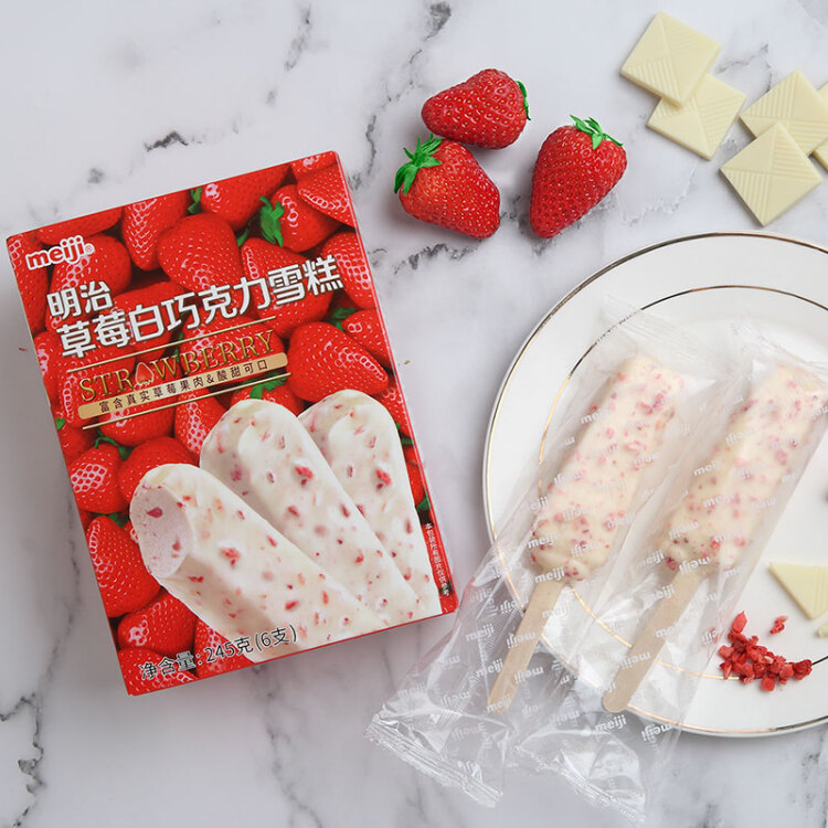 明治（meiji）草莓白巧克力雪糕 40.8g*6支 彩盒装（国产非进口） 光明服务菜管家商品 