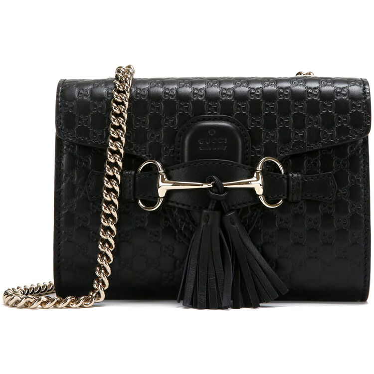 古驰gucci女士黑色牛皮马蹄扣流苏链条包斜挎包449636bmj1g1000