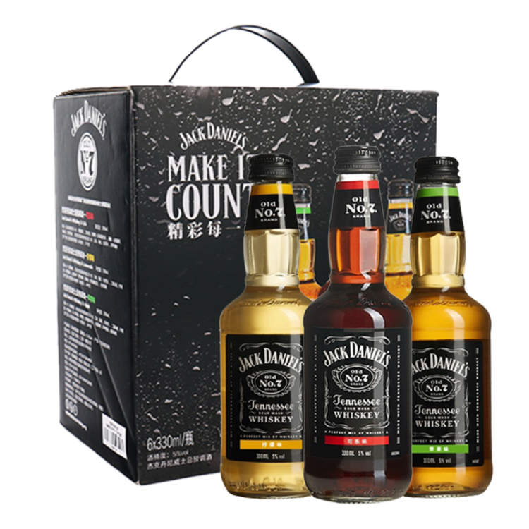 杰克丹尼（Jack Daniels）禮盒裝可樂(lè)+檸檬+蘋(píng)果味330ml*6瓶威士忌預(yù)調(diào)酒 菜管家商品