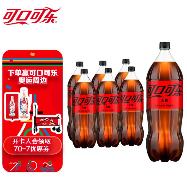 可口可樂（Coca-Cola）零度 Zero 汽水碳酸飲料 2L*6瓶 整箱裝 菜管家商品