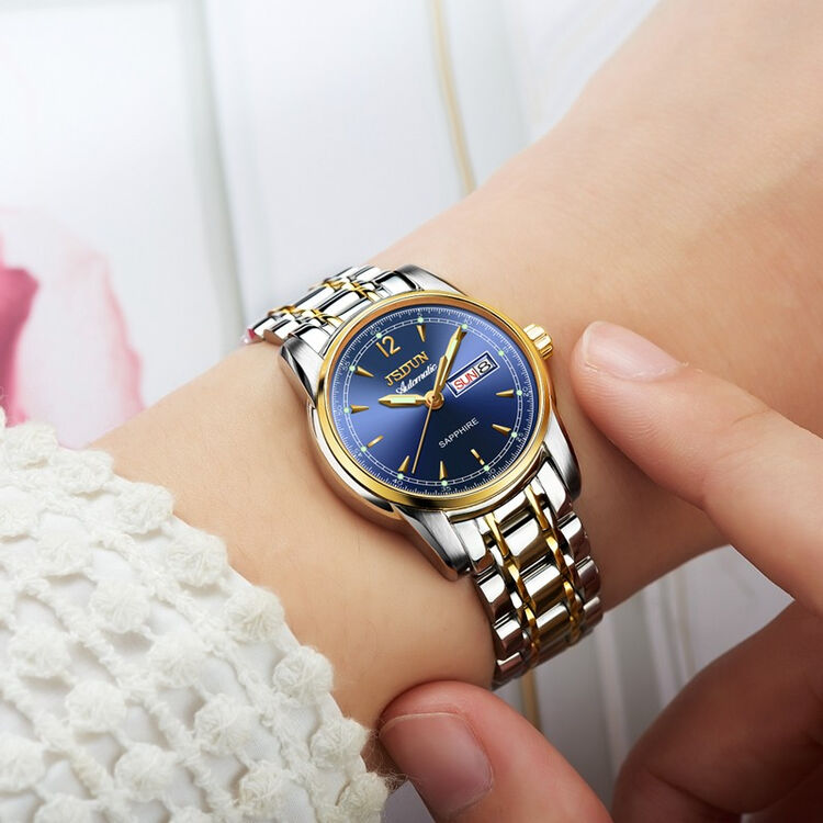 金仕盾(jsdun)手表 全自动机械女表 双日历夜光防水手表 女士表 8708