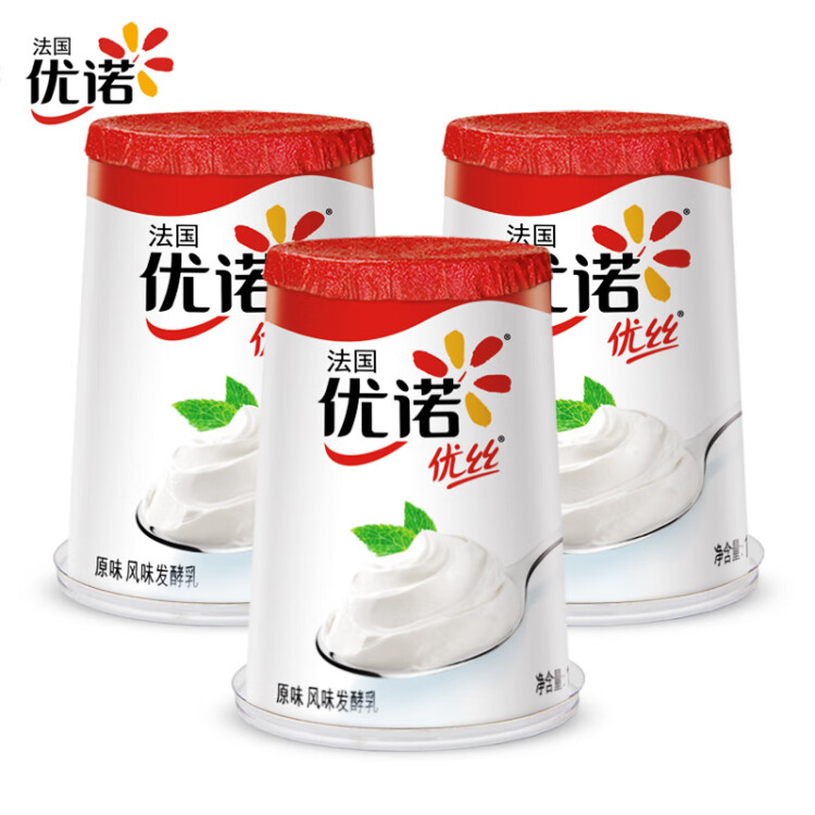 优诺（yoplait）优丝原味酸奶风味发酵乳135gx3杯 低温酸牛奶生鲜 光明服务菜管家商品 