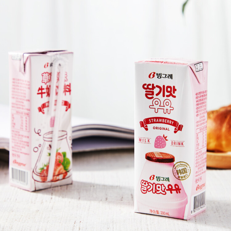韩国进口 宾格瑞（BINGGRAE）草莓味牛奶饮料200ml*6  新老包装随机发 光明服务菜管家商品 