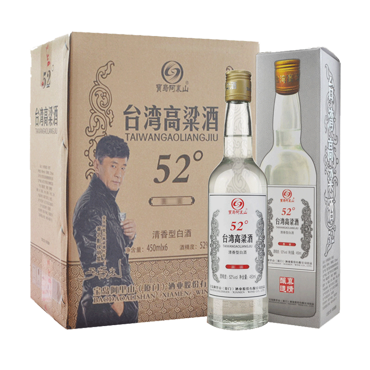 台湾高粱酒 52度清香型白酒 台湾风味450ml*6瓶 整箱