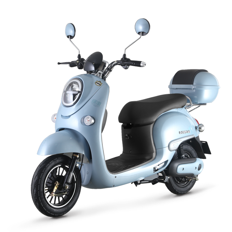 绿源电动车新款成人男女踏板电动车代步电动轻便摩托车hqa2雾兰圆尾箱