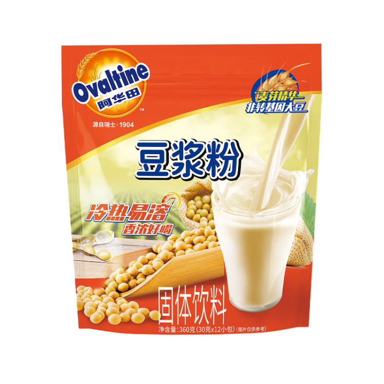 阿华田（Ovaltine）原味豆浆 非转基因大豆 营养早餐豆浆粉随身装360g(30g*12包) 光明服务菜管家商品 
