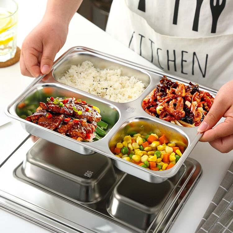 onlycook304不锈钢餐盘分格加深四格五格快饭盘带盖食堂单位餐具饭盆4