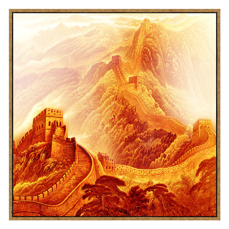 奈露正方形金色万里长城靠山图壁画办公室挂画大幅装饰画定制 A款 带框成品尺寸:40x40cm x 木纹色【图片 价格 品牌 评论】-京东