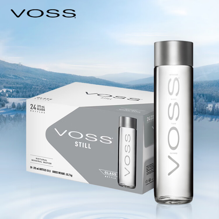 芙丝（VOSS）挪威原装进口饮用天然泉水(深层自流)375ml*24瓶(玻璃瓶)休闲泡茶 菜管家商品