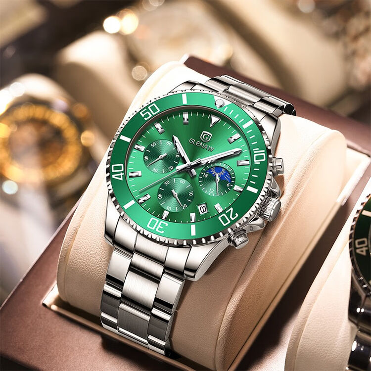 格伦glenaw网红手表男夜光防水潮流男表绿水鬼潜水机械表全自动中学生