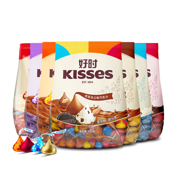 好时之吻 Kisses 眩彩 多口味糖果巧克力  婚庆喜糖 零食   500g 光明服务菜管家商品 