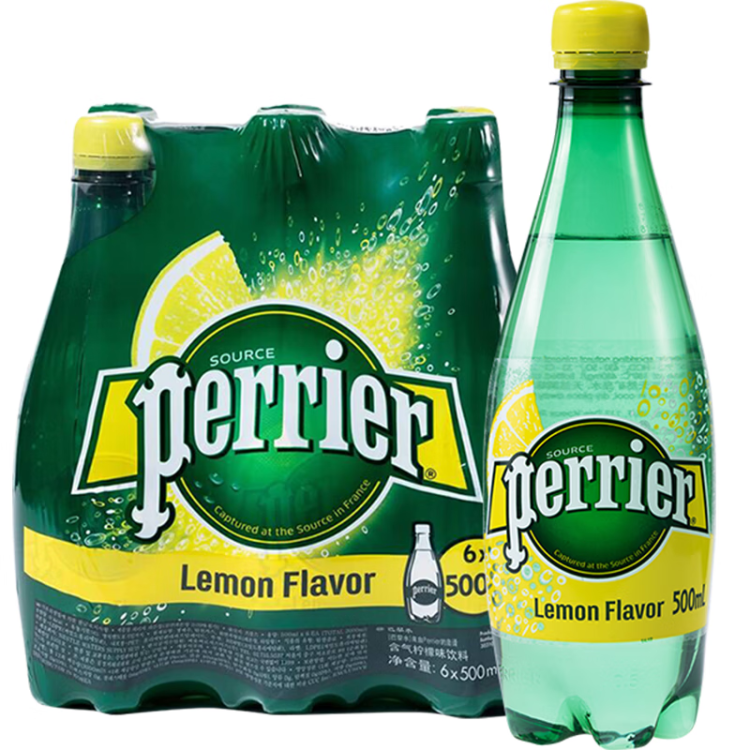 Perrier巴黎水(Perrier)法国原装进口气泡水柠檬味含气矿泉水500ml*6瓶 光明服务菜管家商品 