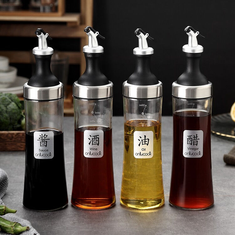 cook 油壶玻璃304不锈钢 大容量带刻度油瓶调味瓶 厨房防漏油盐酱醋瓶