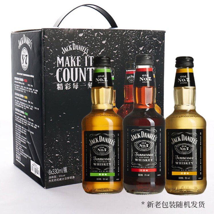 杰克丹尼（Jack Daniels）禮盒裝可樂(lè)+檸檬+蘋(píng)果味330ml*6瓶威士忌預(yù)調(diào)酒 菜管家商品