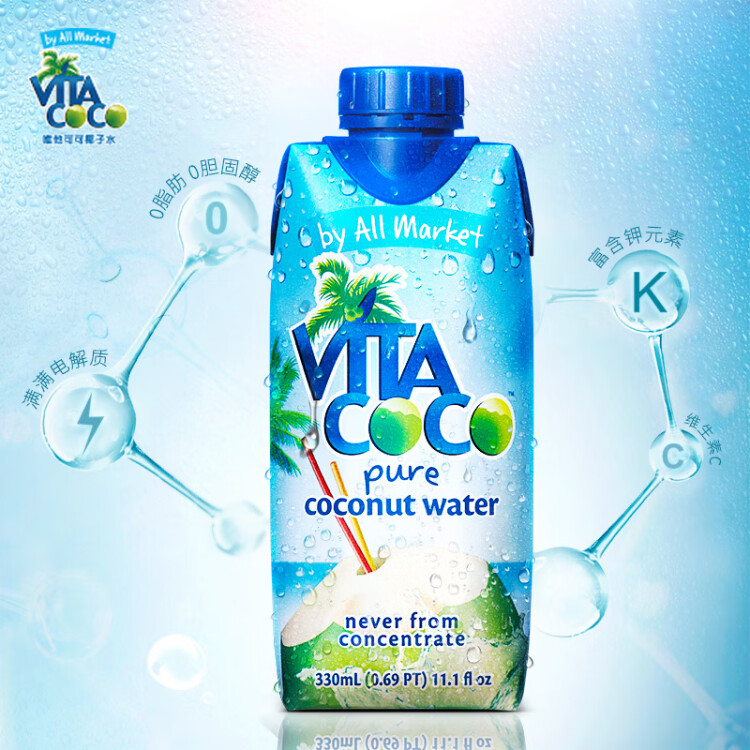 唯他可可（Vita Coco）椰子水椰汁饮料年货 低糖低卡富含电解质 原装进口果汁330ml*12瓶 菜管家商品 商品图