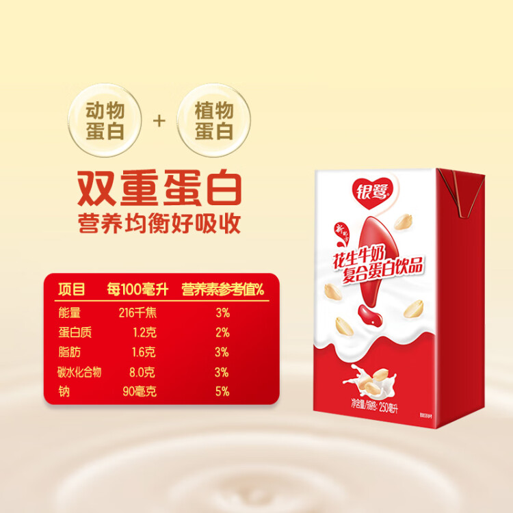 银鹭 花生牛奶口味 复合蛋白饮料 250ml*16盒 整箱 光明服务菜管家商品 